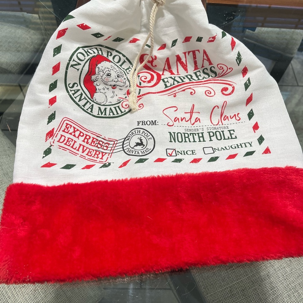 Santa Express Gift Bag with Red Trim